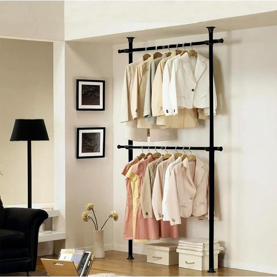 Telescopic Extendable Wardrobe Clothes Rail Black