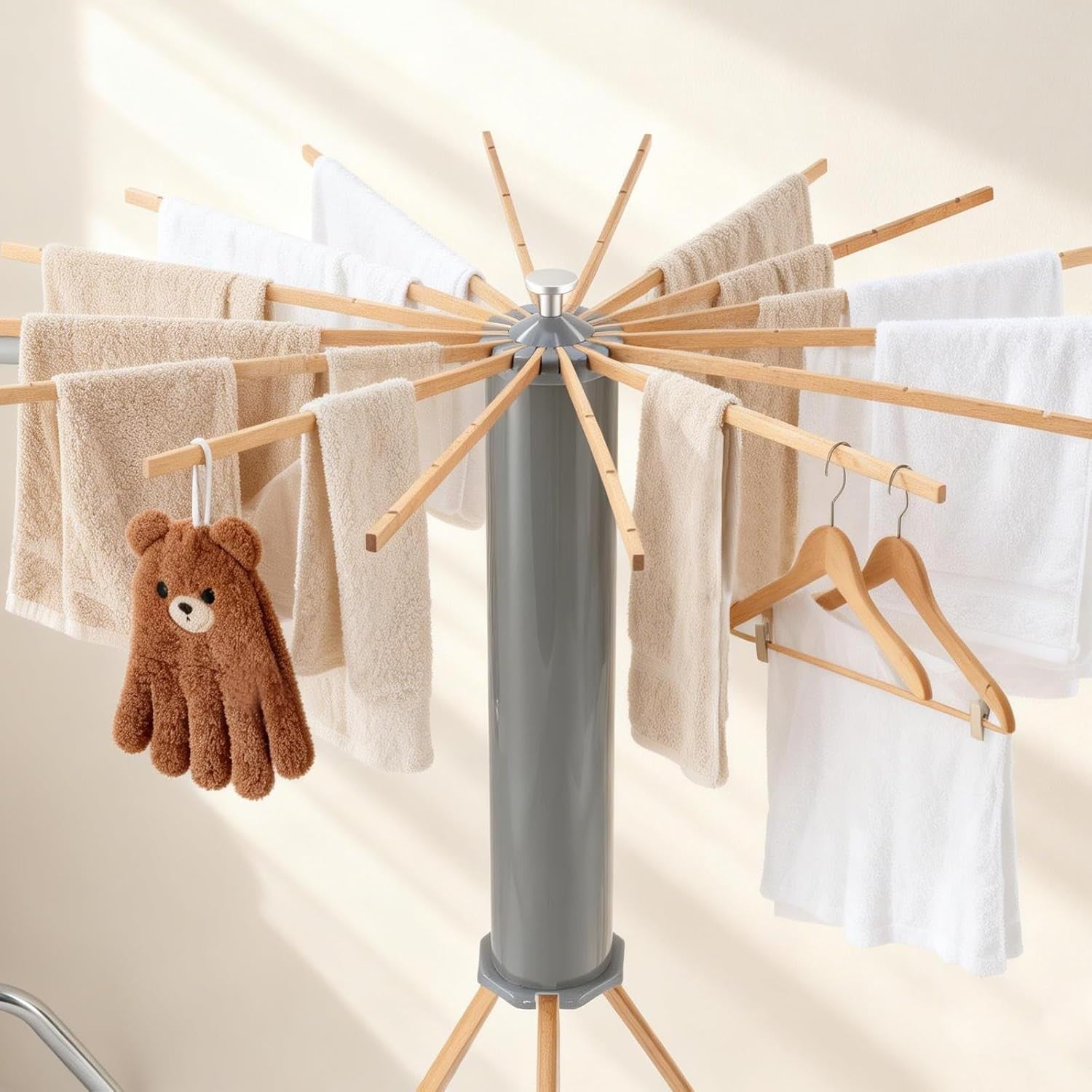 Wooden Clothes Airer Tripod Folding Laundry Drying Rack Portable Stand