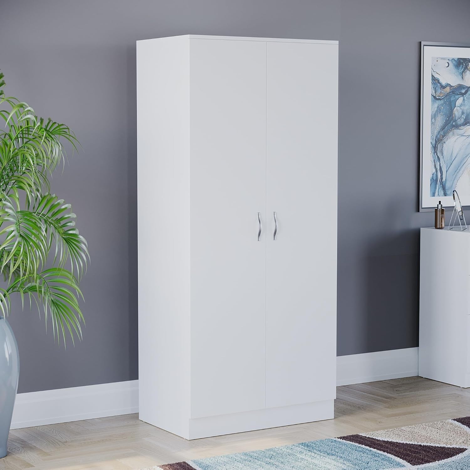 White 2 Door Bedroom Wardrobe with Hanging Rail & Shelf | Storage Unit