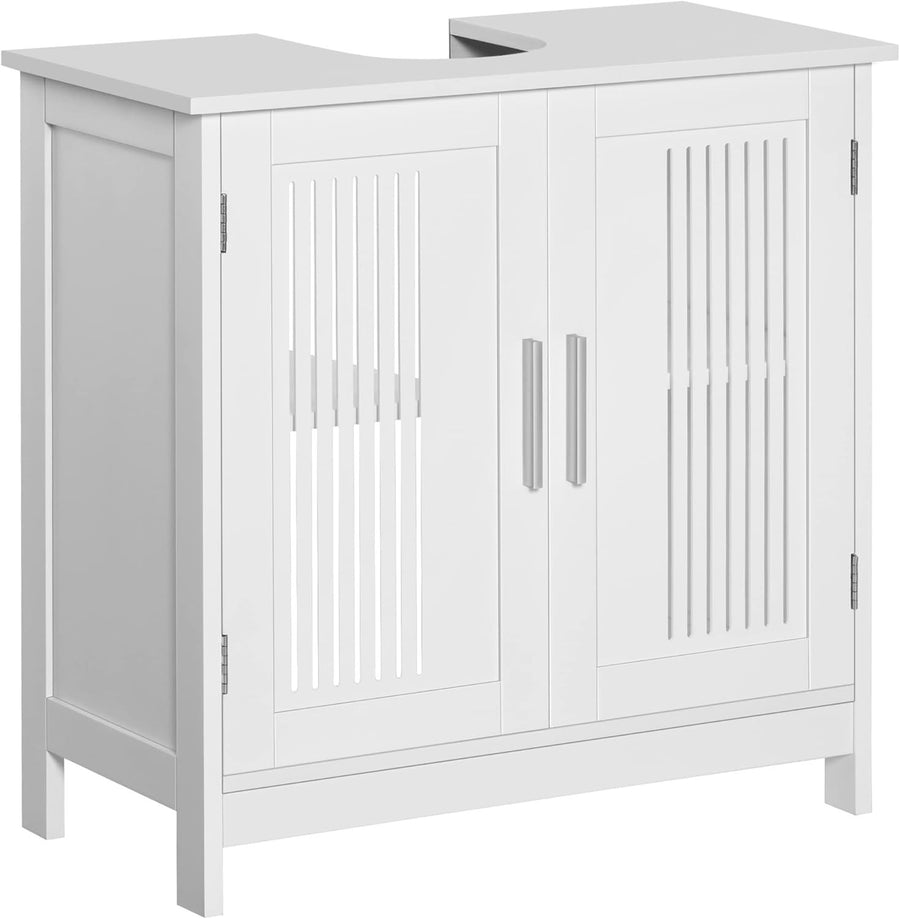 White Under Sink Bathroom Cabinet Storage Unit 2 Door Adjustable Shelf 60x60cm