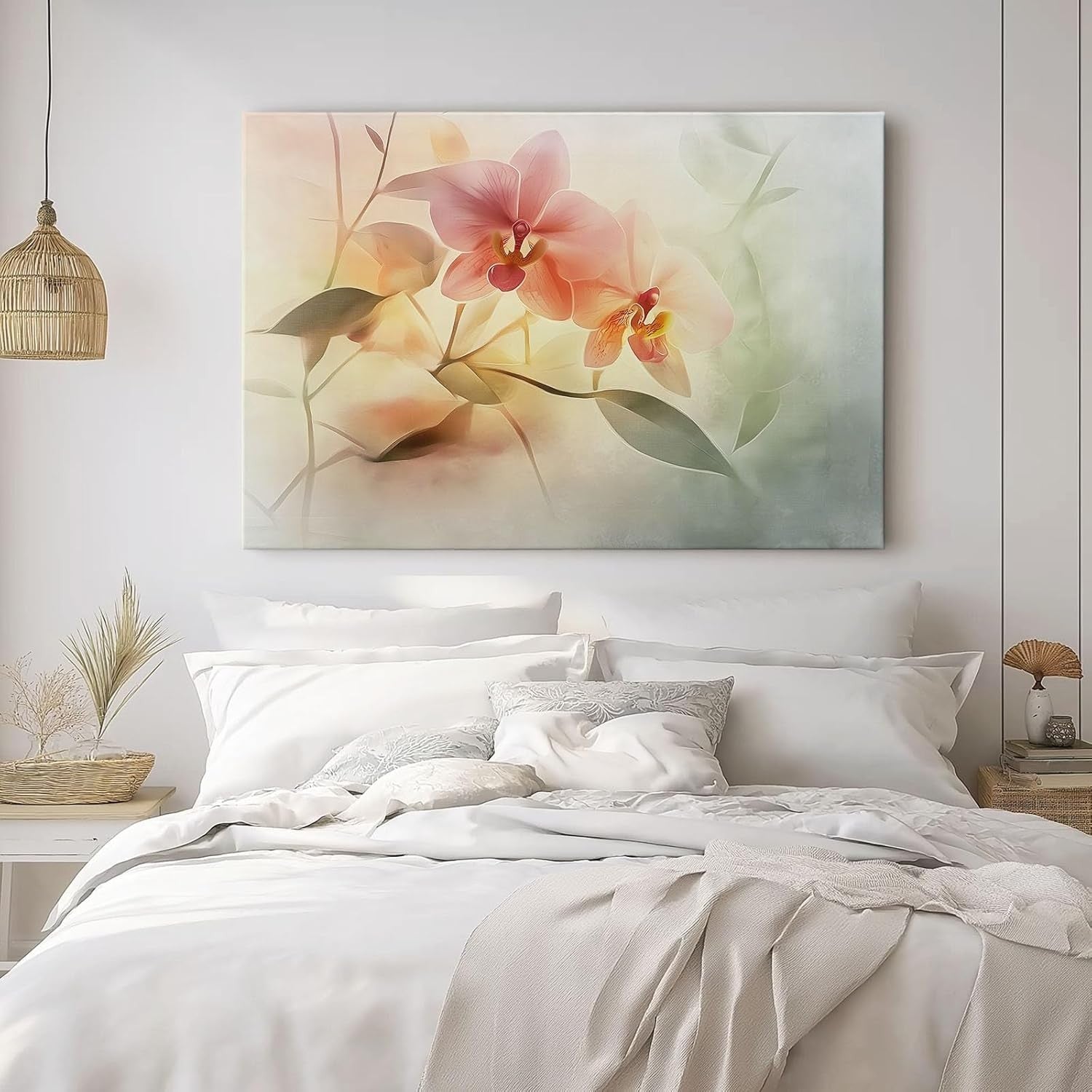 Large Pink Orchid Canvas Wall Art Watercolour Print 60x40cm