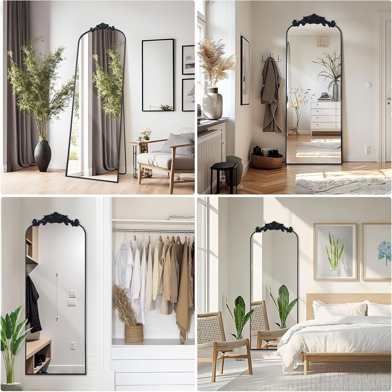 Oversized Full Length Mirror 180x76cm Arch Black Frame Leaning Wall Decor