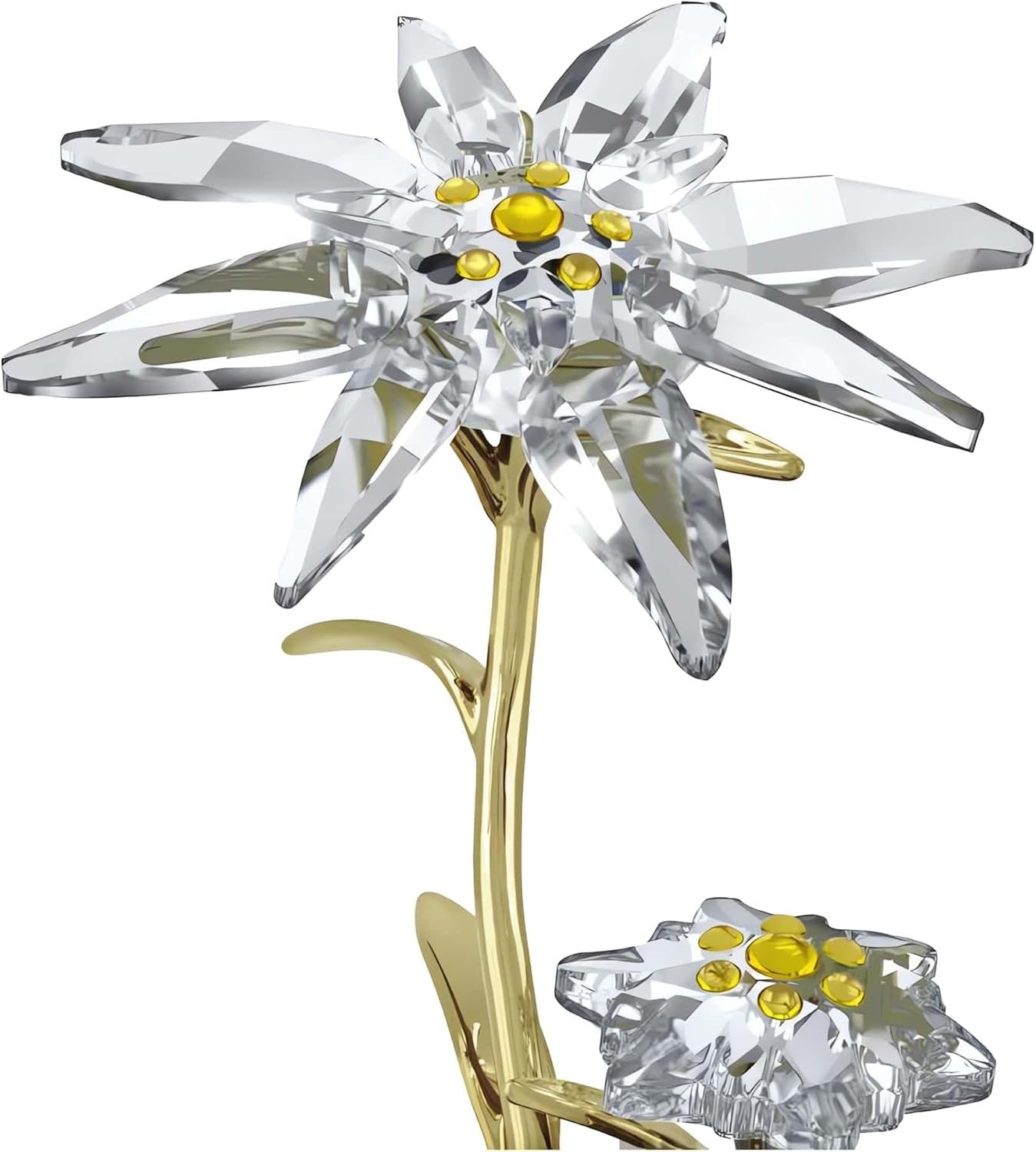 Luxury Crystal Edelweiss Bell Jar Ornament 130th Anniversary Clear & Gold Décor