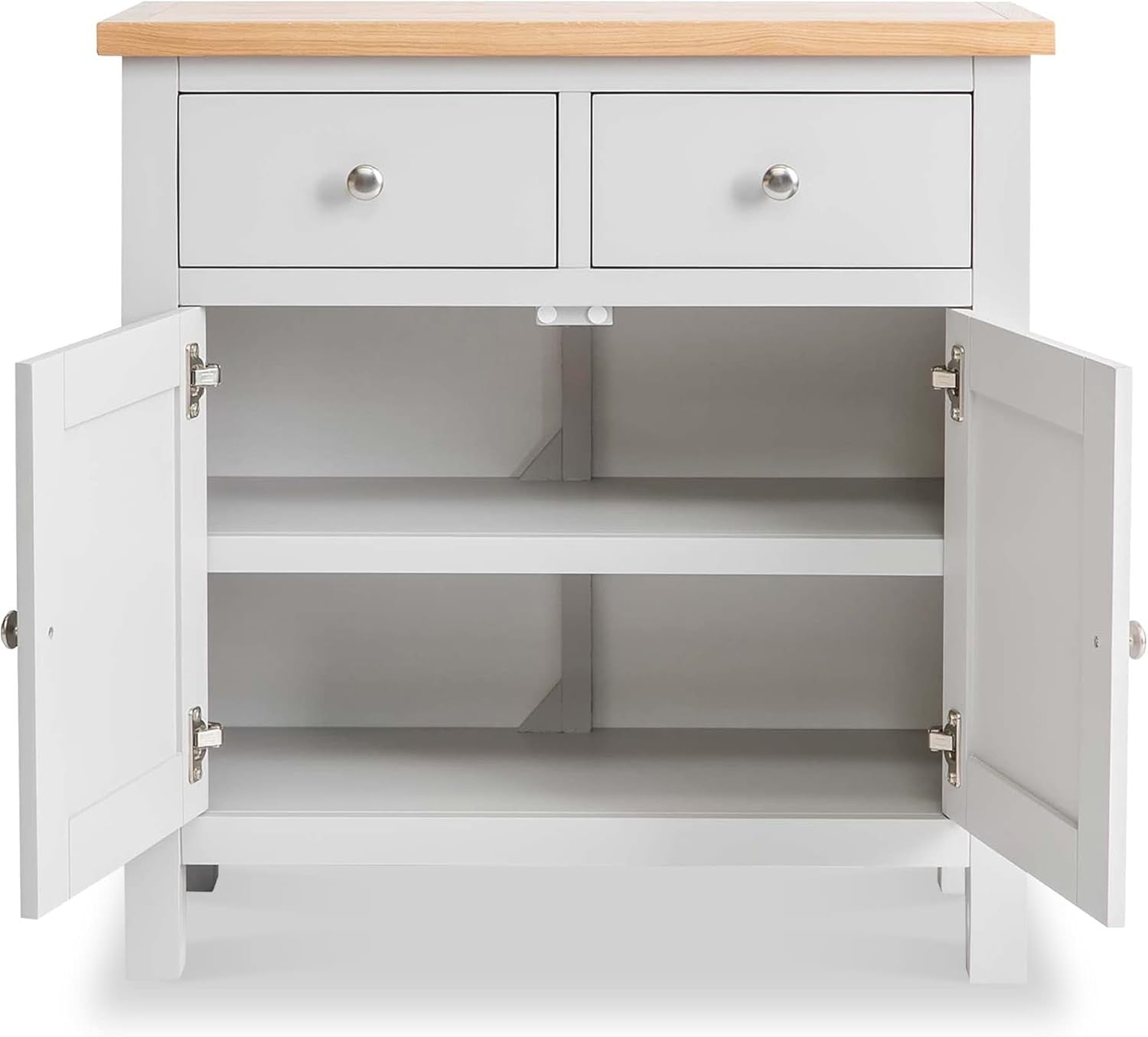Grey Wooden Sideboard Storage Cabinet 2 Door Cupboard | Drawers & Oak Top Unit