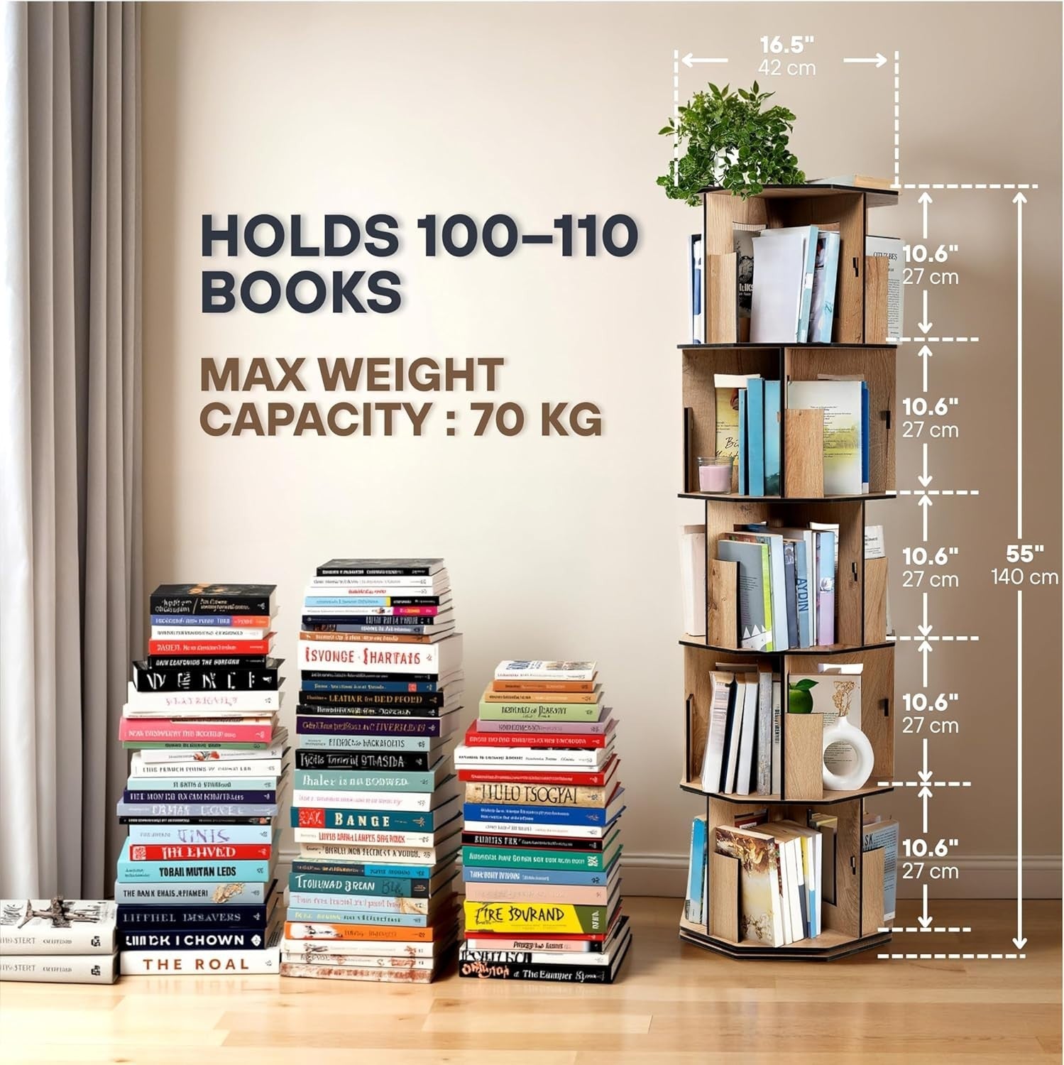 5 Tier Rotating Kids Bookshelf Corner Shelf Oak Wooden Storage Organizer