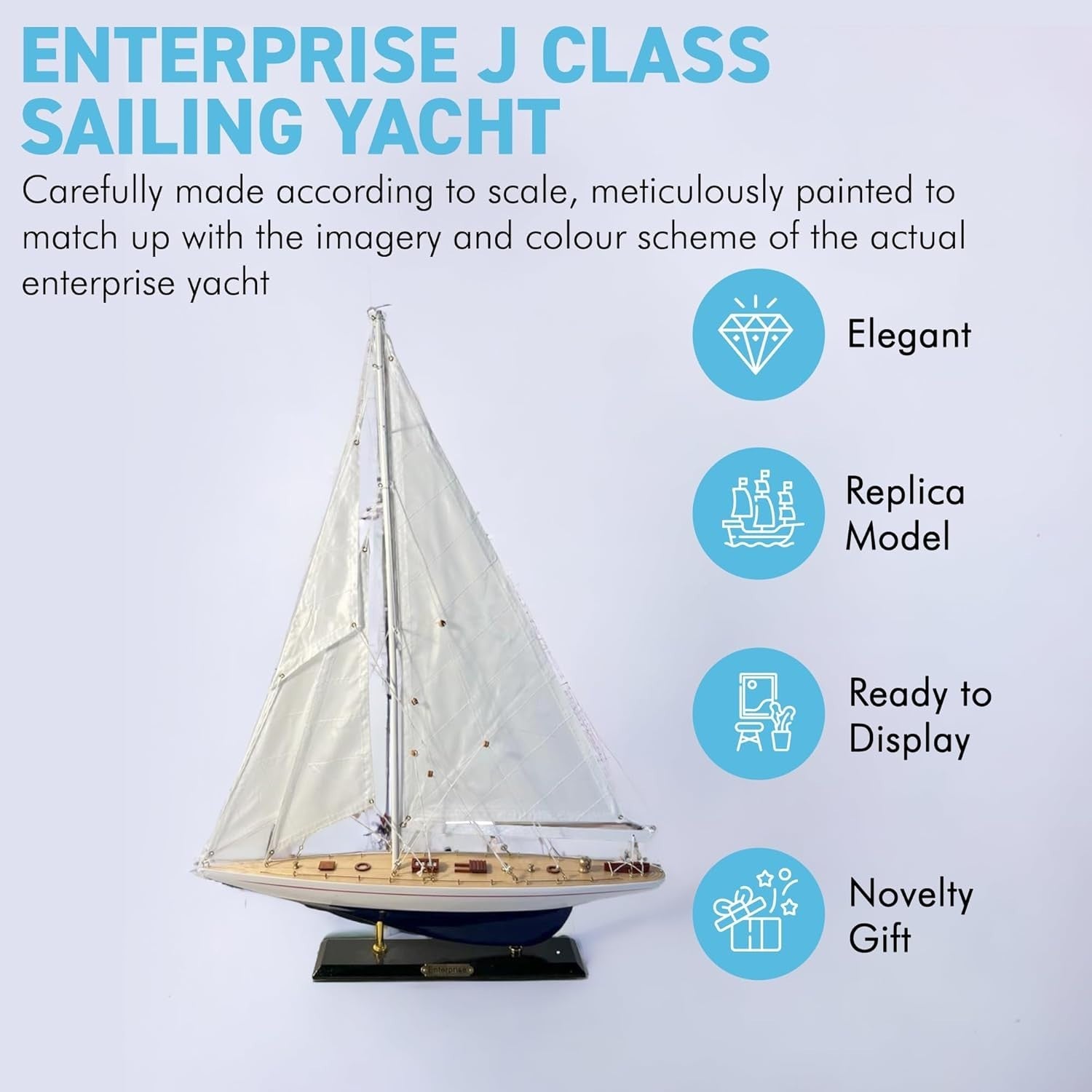 50cm Wooden Sailing Yacht Model | Nautical Decor | J Class Display Sailboat