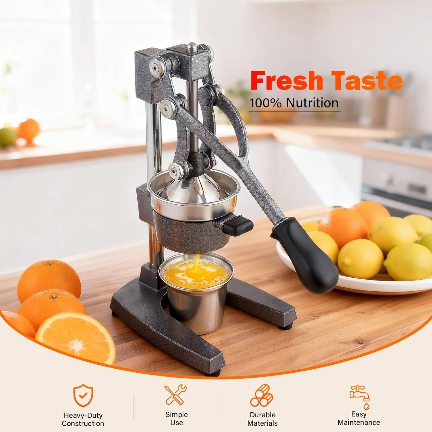 Heavy Duty Hand Citrus Press Cast Iron High Yield Professional Juicer