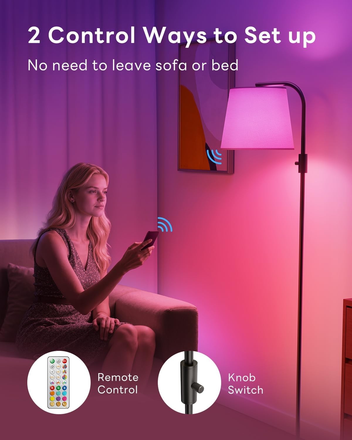 Arc LED Floor Lamp Dimmable RGB Colour Changing Remote Tall Reading Light