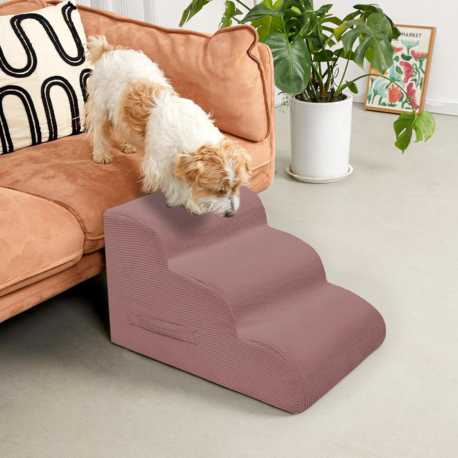4-Step Dog Stairs Ramp Non-Slip Pet Steps Small Dogs Cats Pink