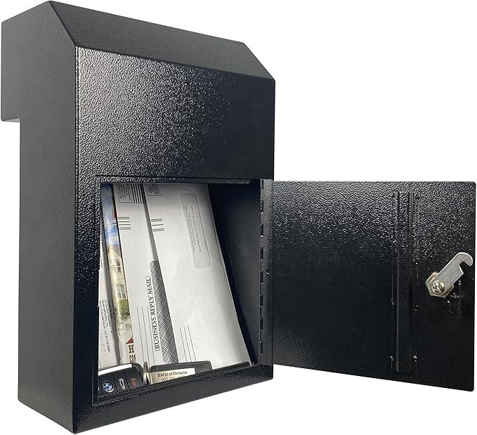 Secure Steel Drop Box w/ Combo Lock – Anti-Fishing Mail Slot, Rear Access, Small