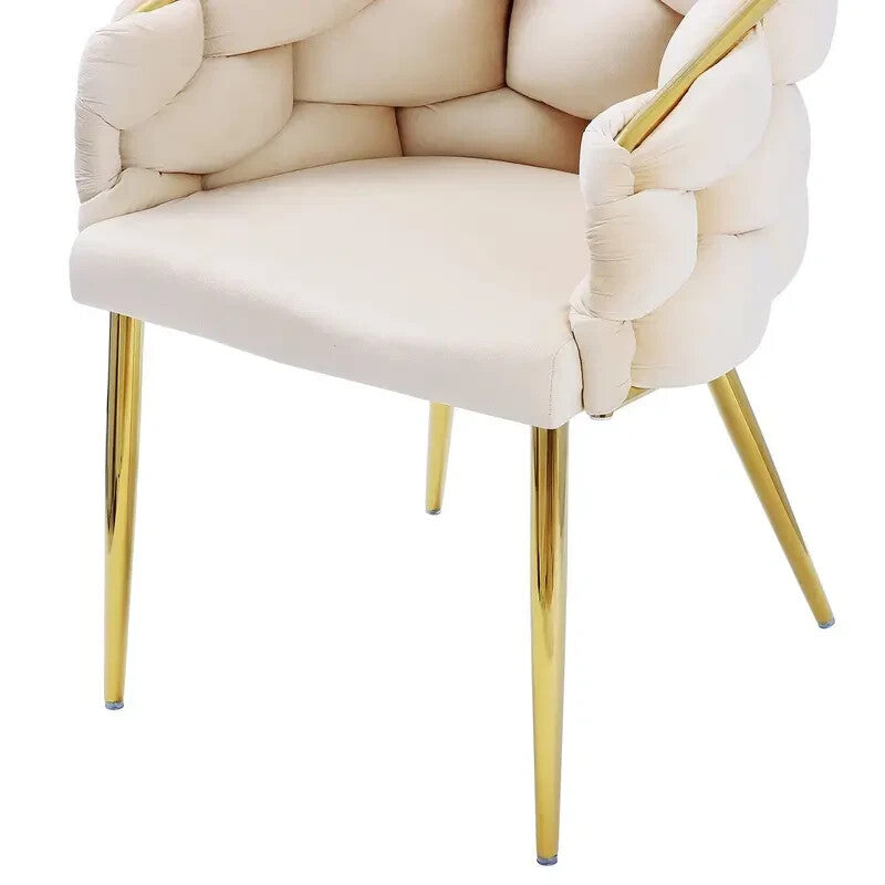 Cream Velvet Accent Armchair with Gold Legs – Padded Modern Lounge Chair