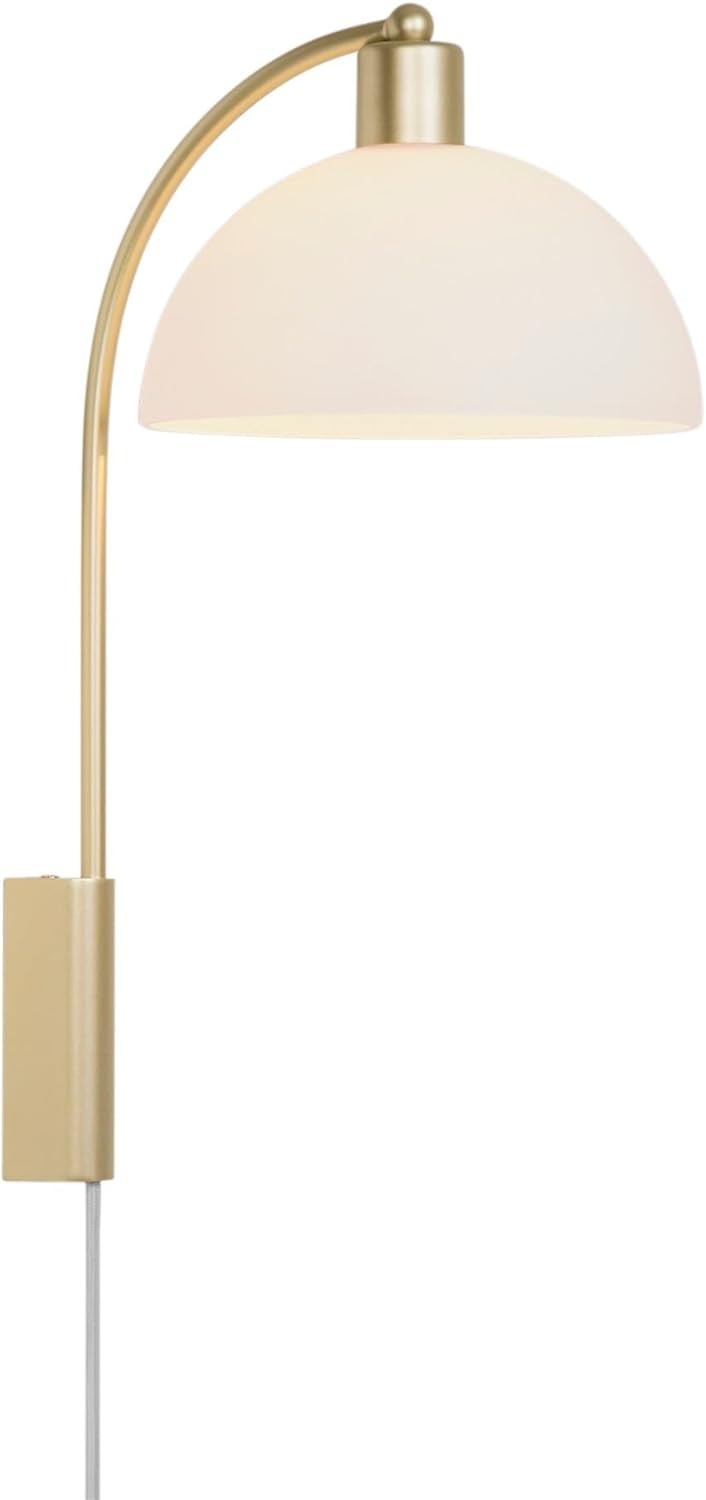 Modern Brass Indoor Wall Light Sconce, Plug-in LED, Bedroom & Kitchen