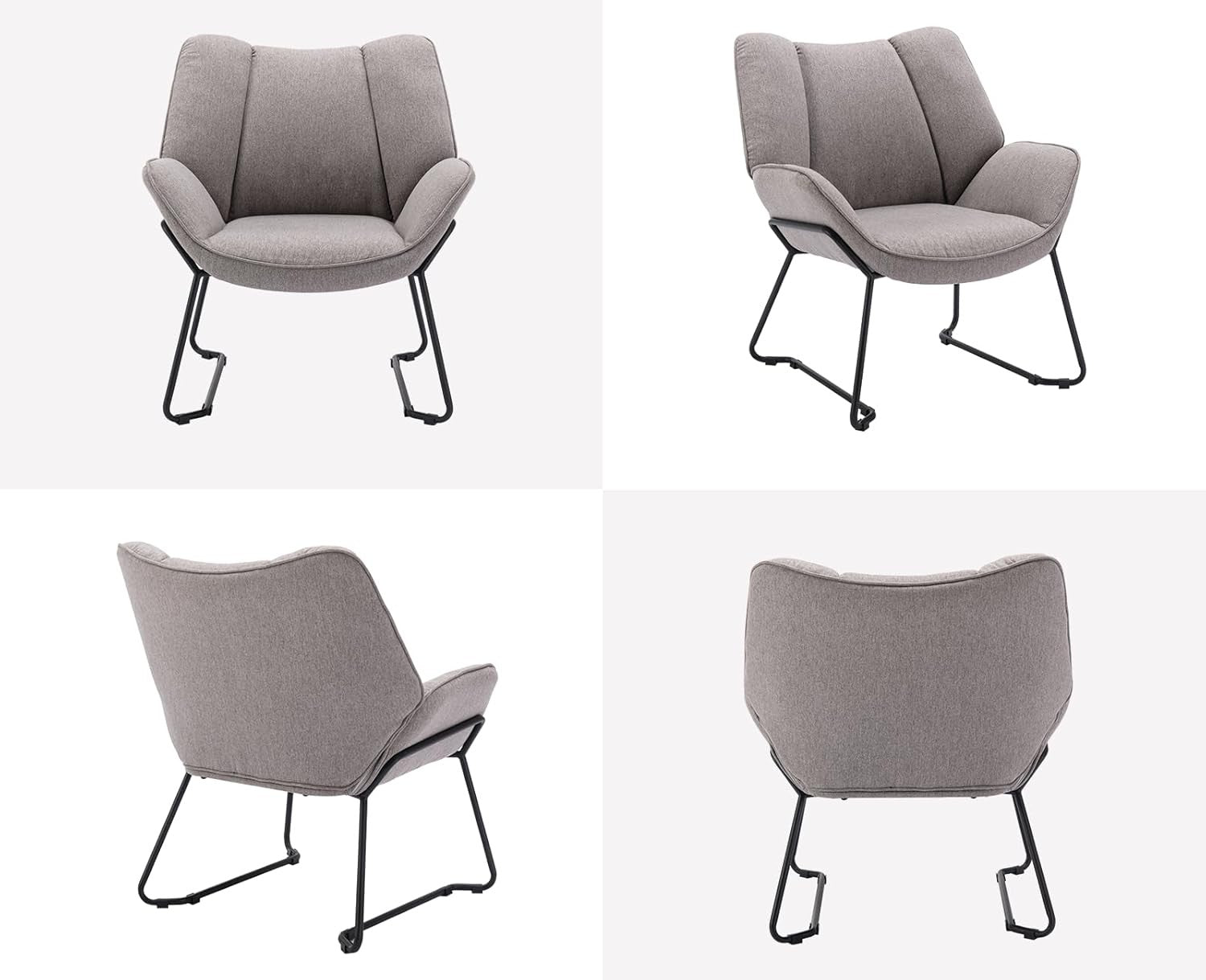 Grey Linen Accent Tub Chair Metal Legs Modern Armchair
