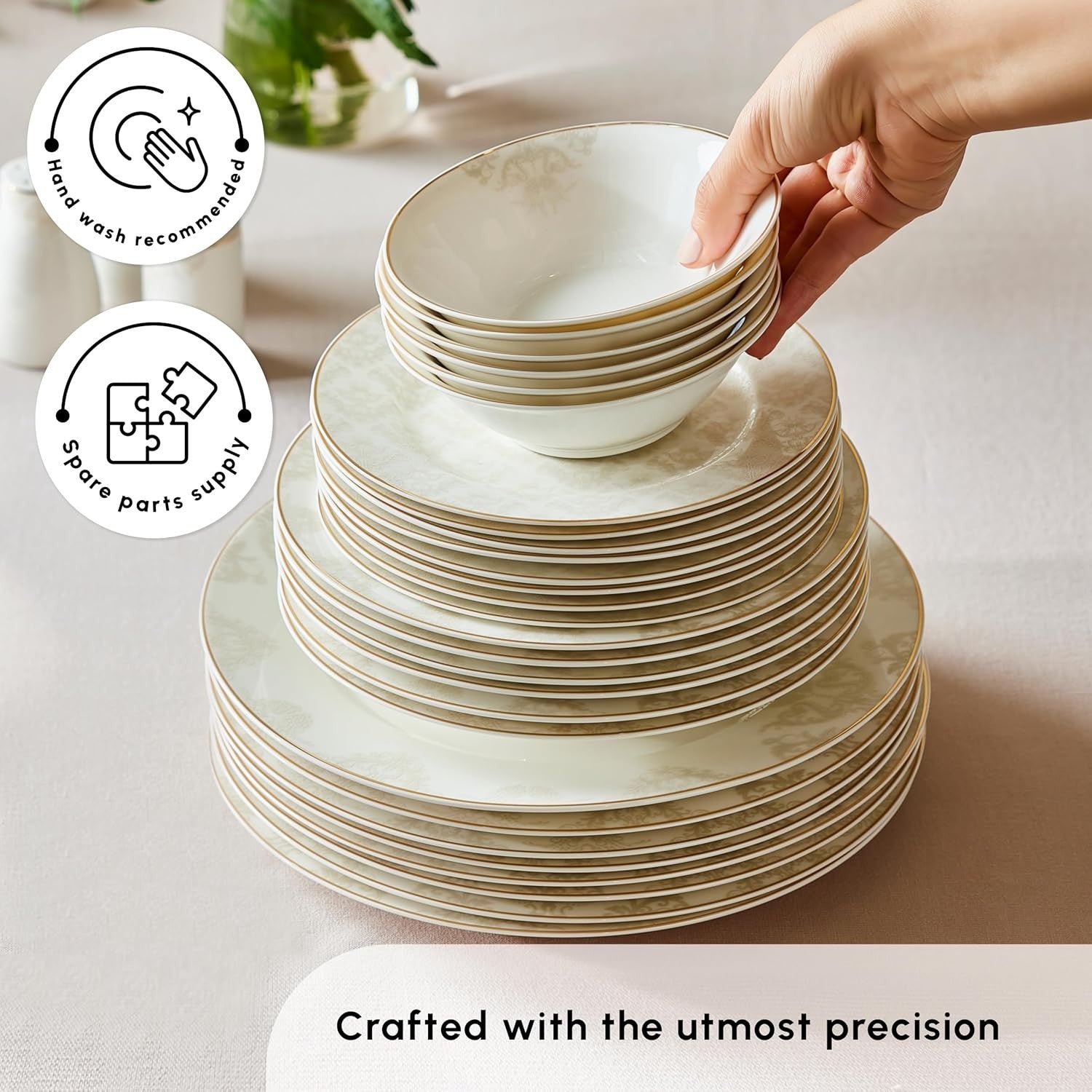 53 Piece Porcelain Dinner Set for 12 Plates Bowls Bone China White