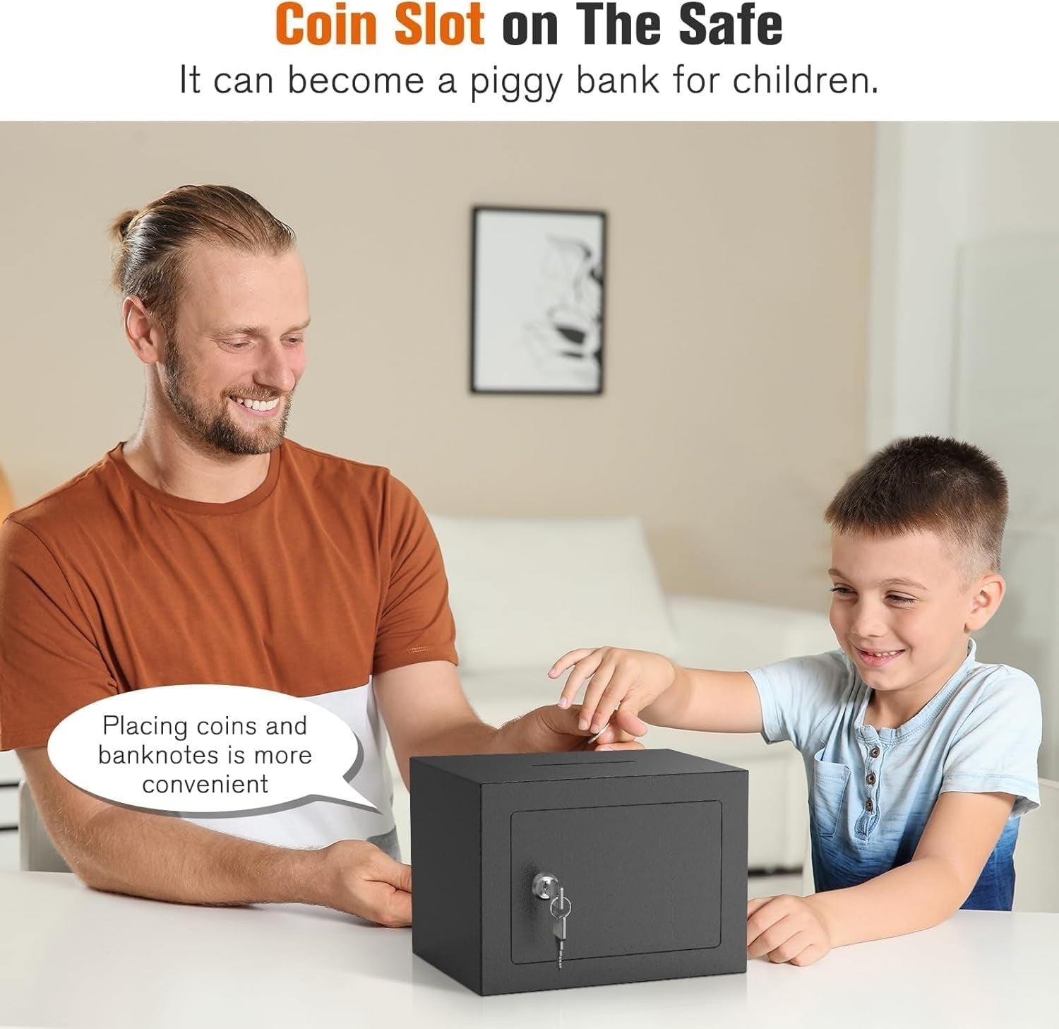 Mini Safe Box with Coin Slot Key Lock Cash Money Deposit Security Safe