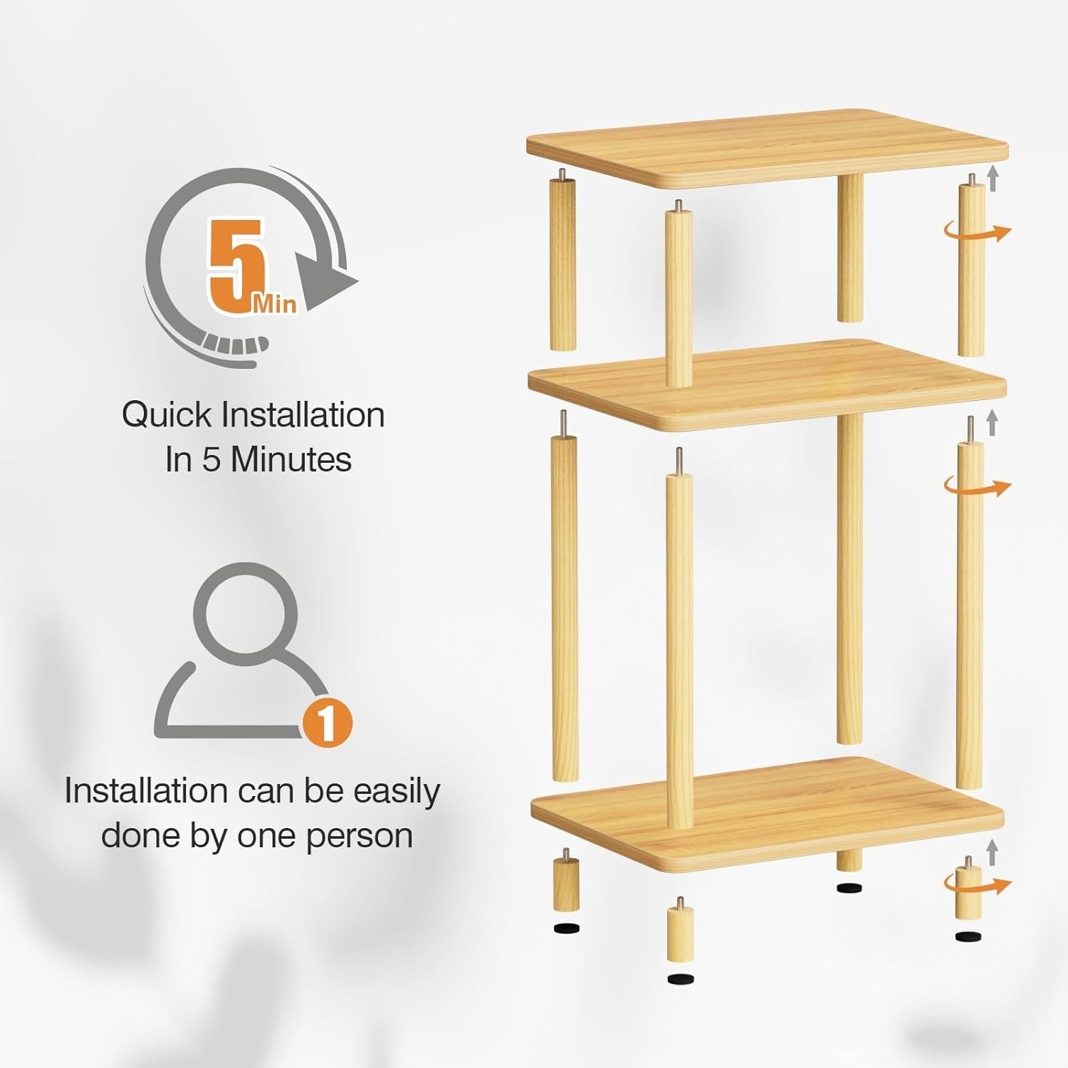 Slim 3-Tier Side Table with Storage Shelf – Small Space Bedside Nightstand