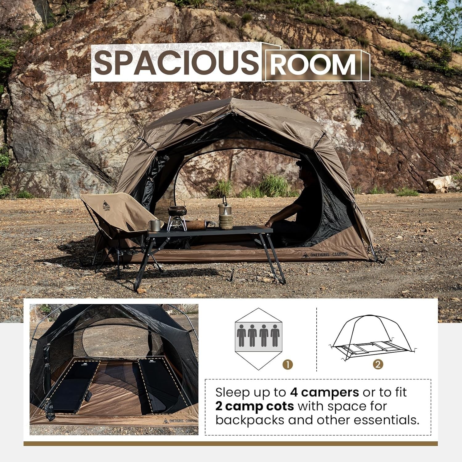 4 Person Waterproof Camping Tent 5000mm Dome 3 Season Shelter