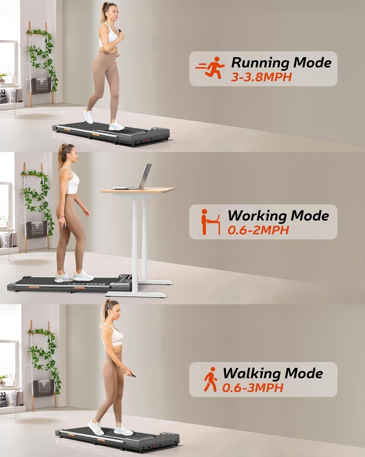 Under Desk Treadmill 2.5HP Walking Jogging Running Machine LED Display