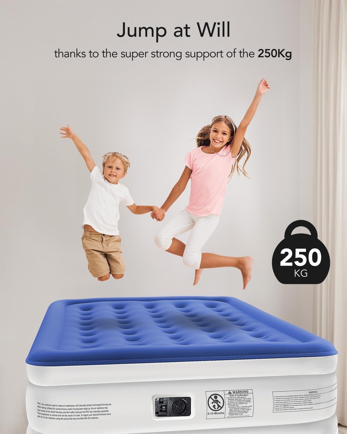 Single Inflatable Air Bed Built In Electric Pump Fast Inflate Guest Blue Matress