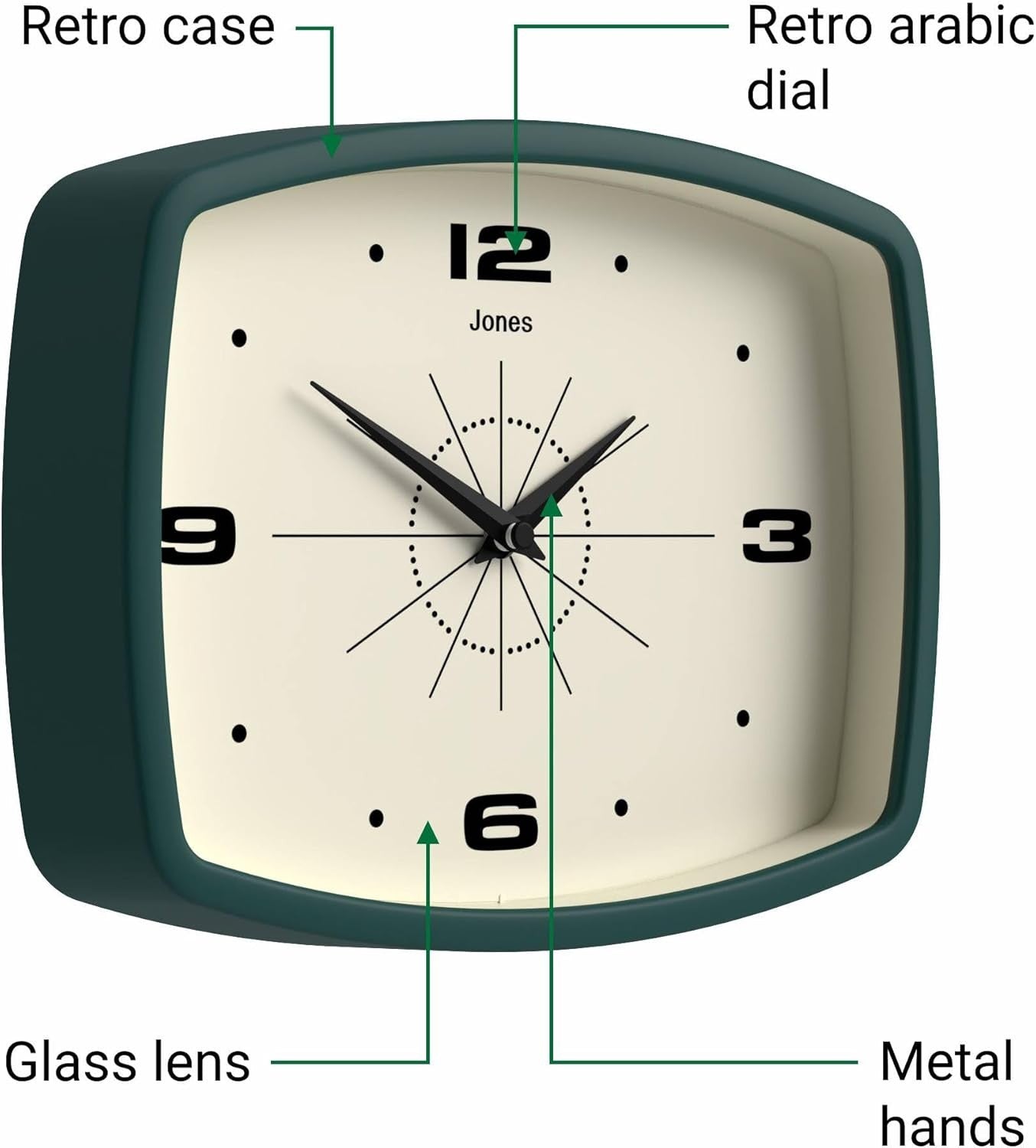 Retro 25cm Wall Clock Rectangle Silent Modern Kitchen Living Room Home Decor