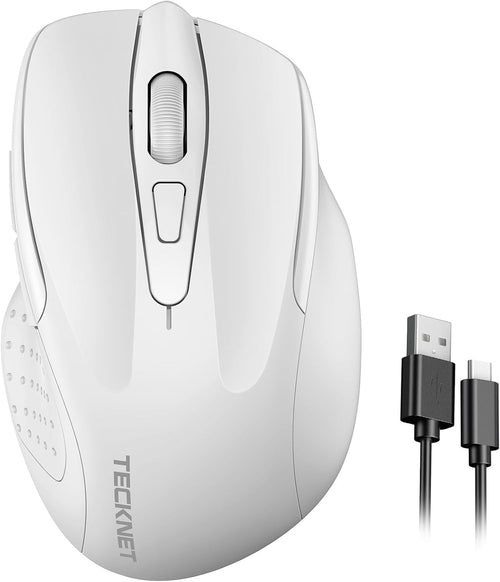 White Rechargeable Wireless Mouse 4800DPI Silent Click Ergonomic USB PC