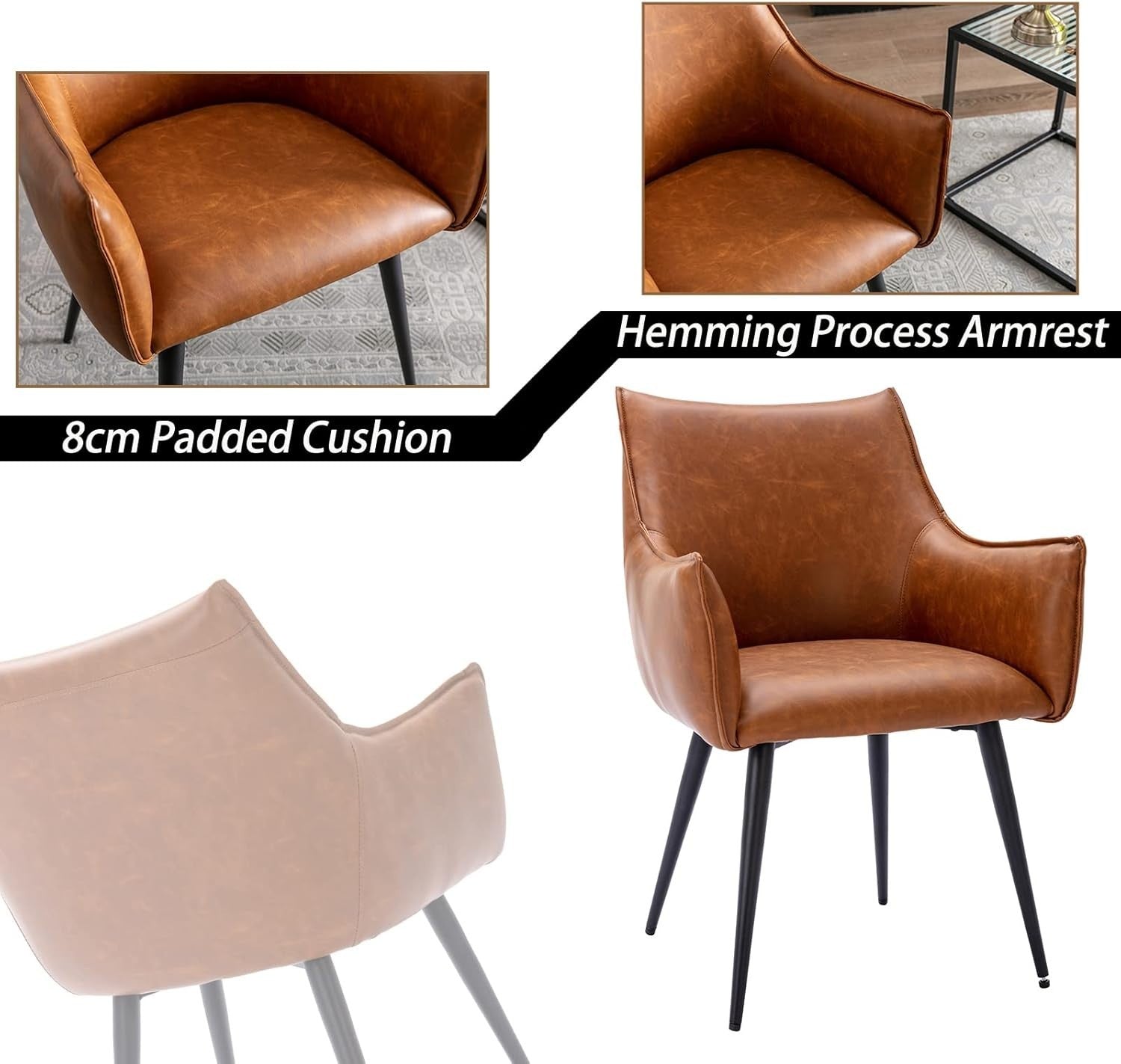 Set of 2 PU Leather Armchairs Retro Dining Lounge Tub Chairs Metal Legs