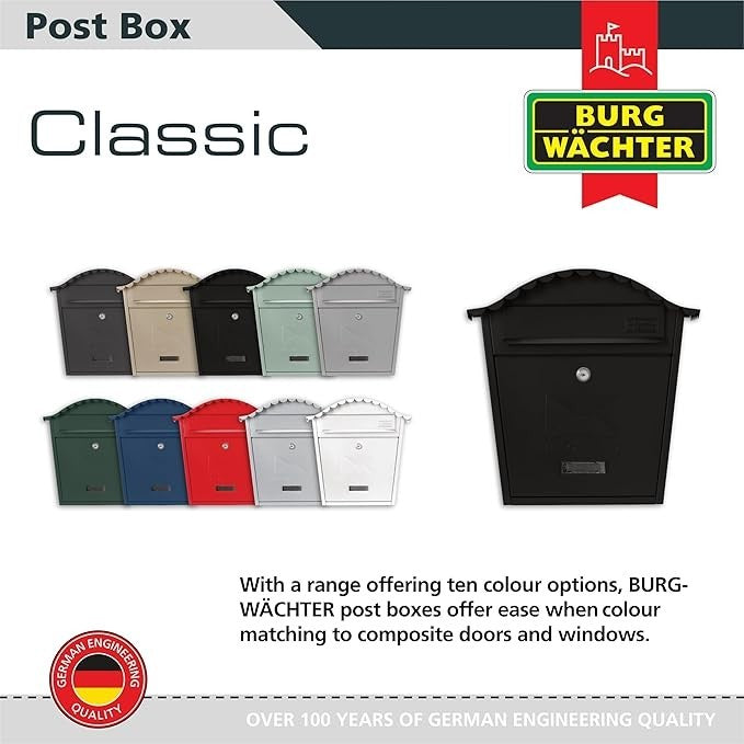 Secure Wall Mounted Lockable Post Box Weatherproof Steel Mailbox Black 36x37x13