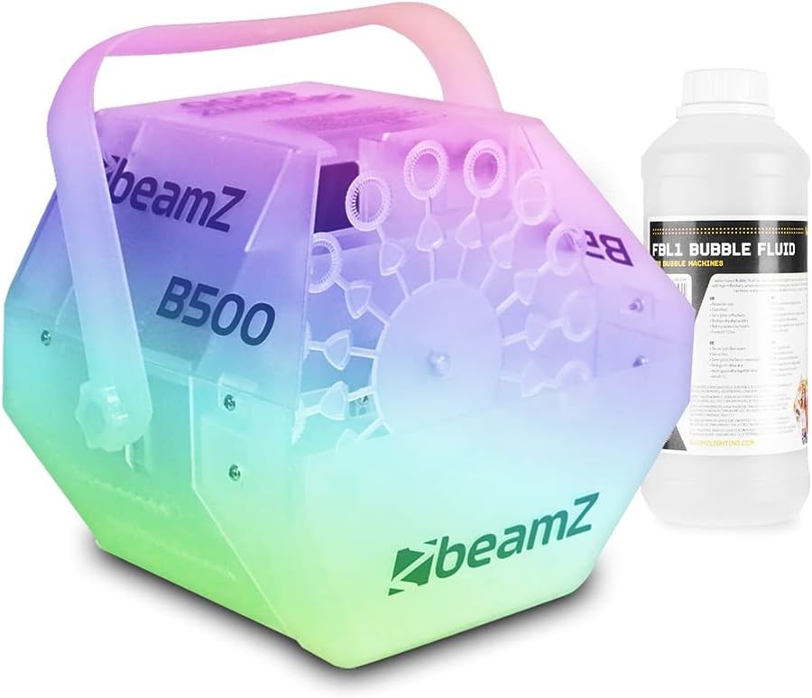 RGB LED Bubble Machine with 1L Fluid Portable Party Blower