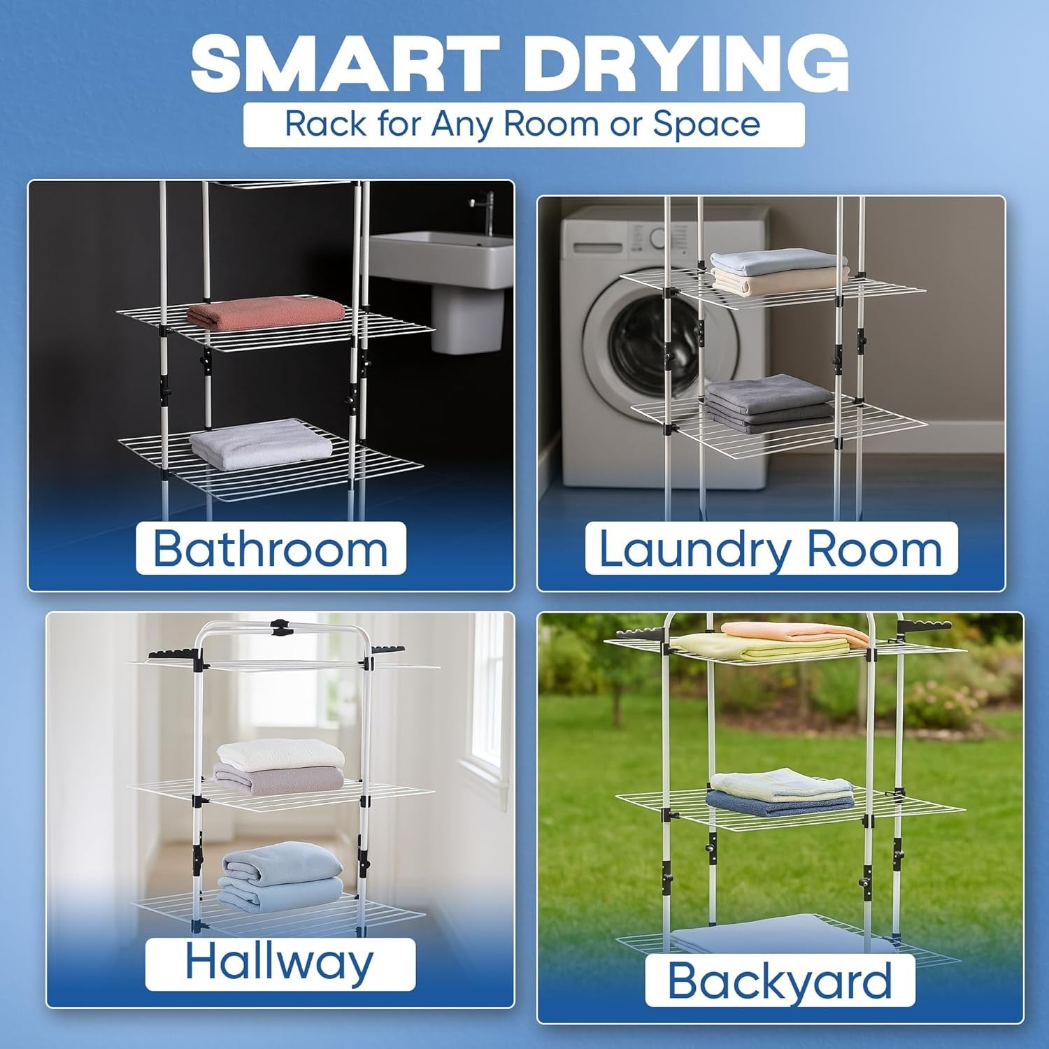 3 Tier Clothes Drying Rack Foldable Laundry Airer with Wheels Indoor Outdoor
