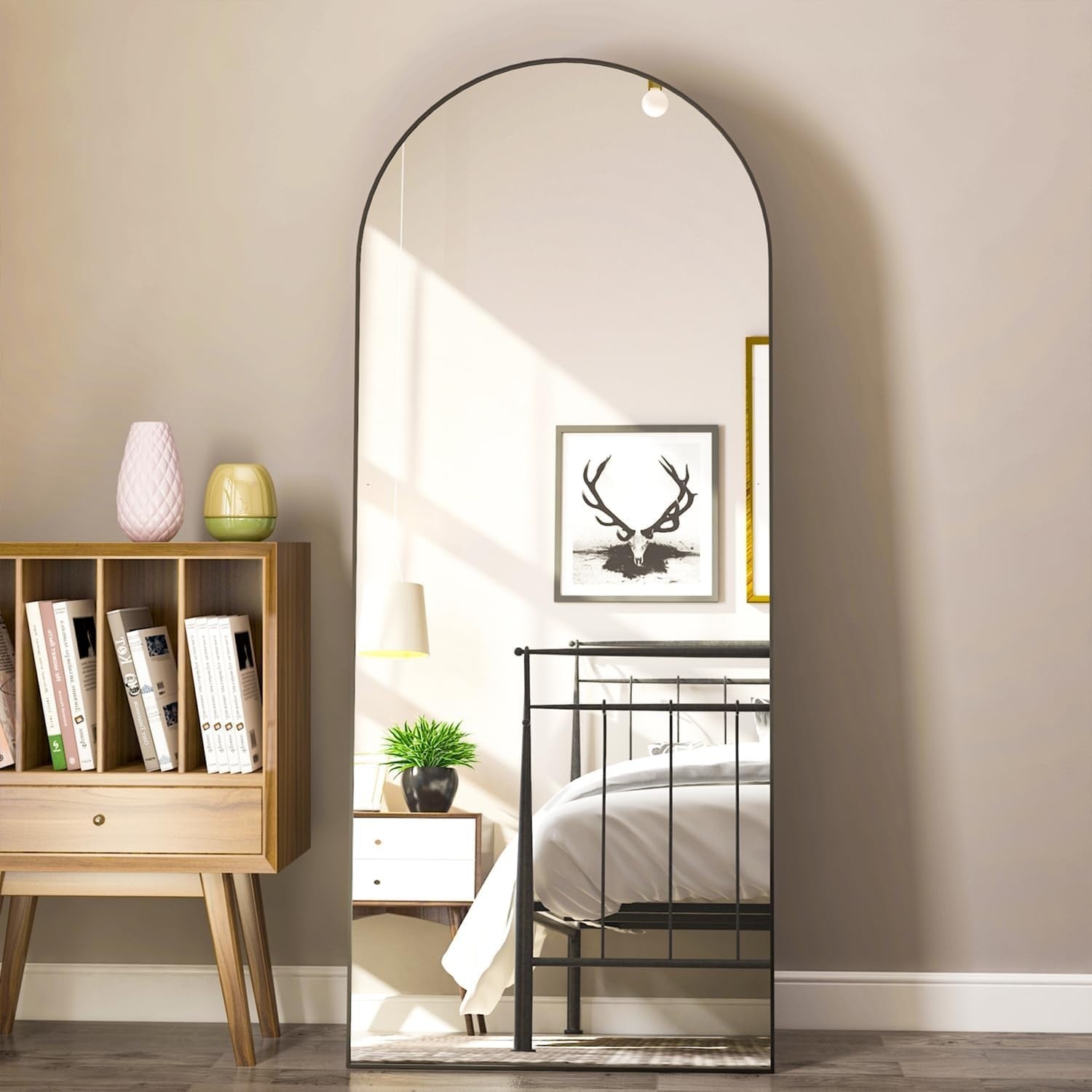 65"x24" Full Length Mirror Arched Black HD Glass Standing or Wall Mount