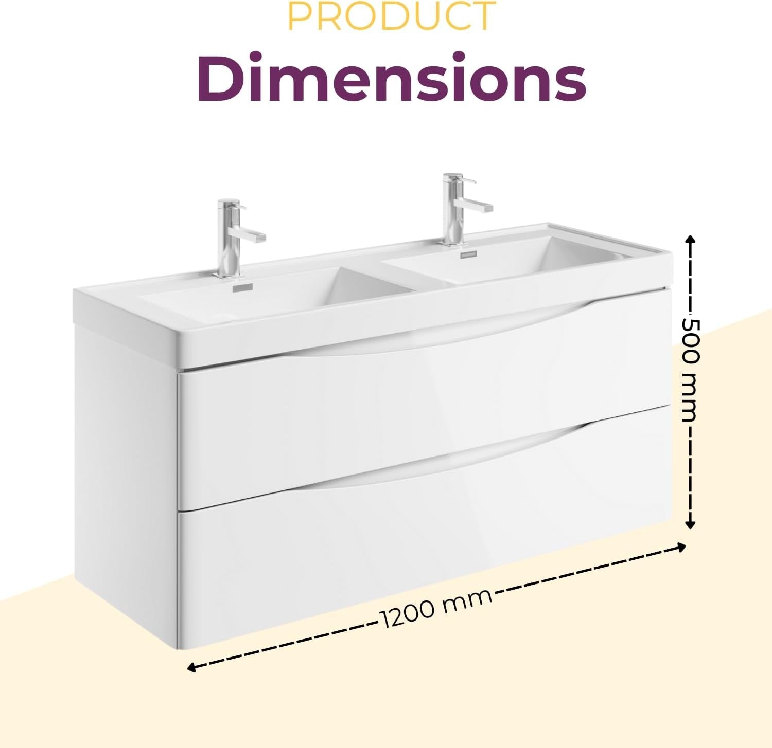 1200mm Wall Hung Vanity Unit White Gloss Double Resin Basin Bathroom Cabinet