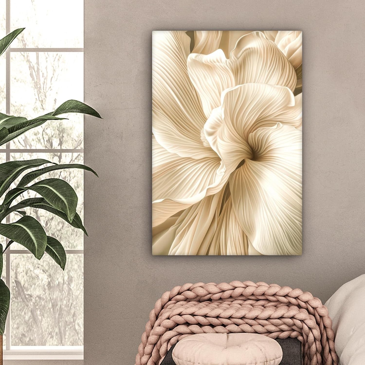 Beige Flower Canvas Wall Art 40x60cm Modern Framed Print Decor