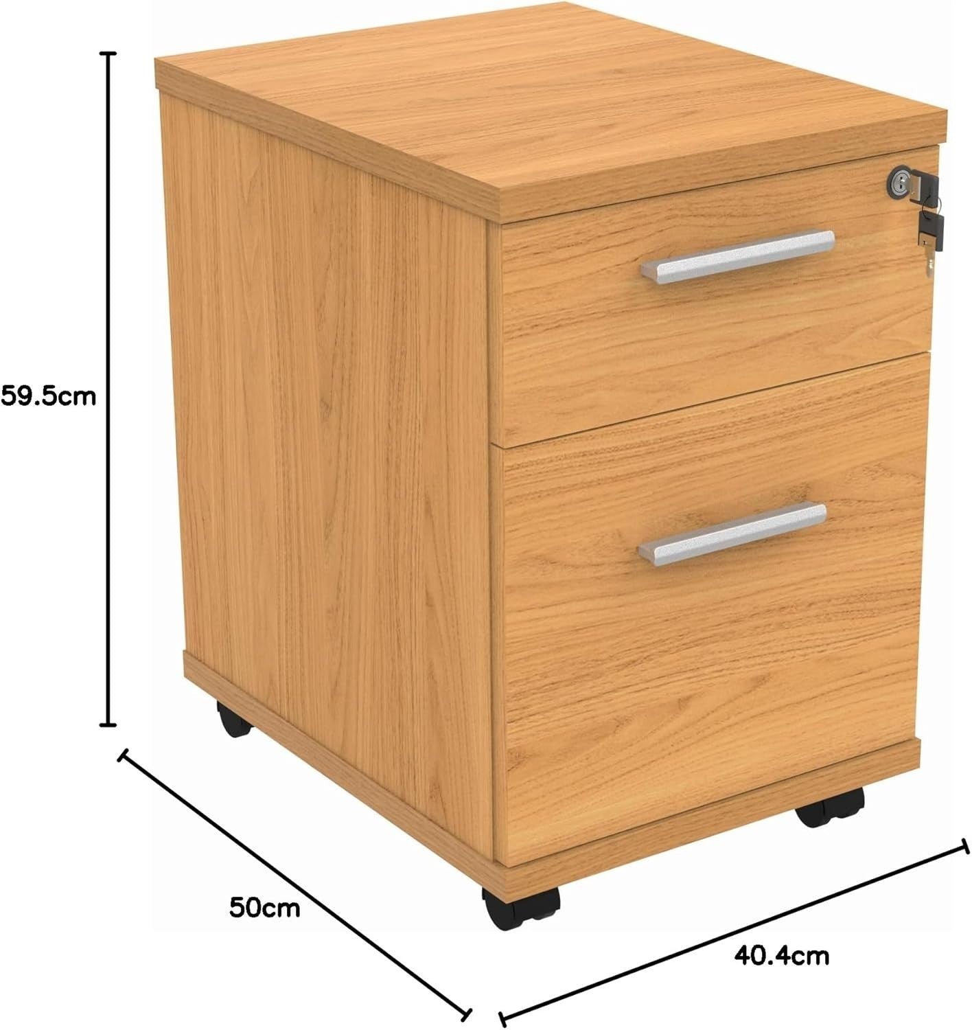Lockable 2 Drawer Mobile Filing Cabinet Pedestal Office Storage Beech Heavy Duty