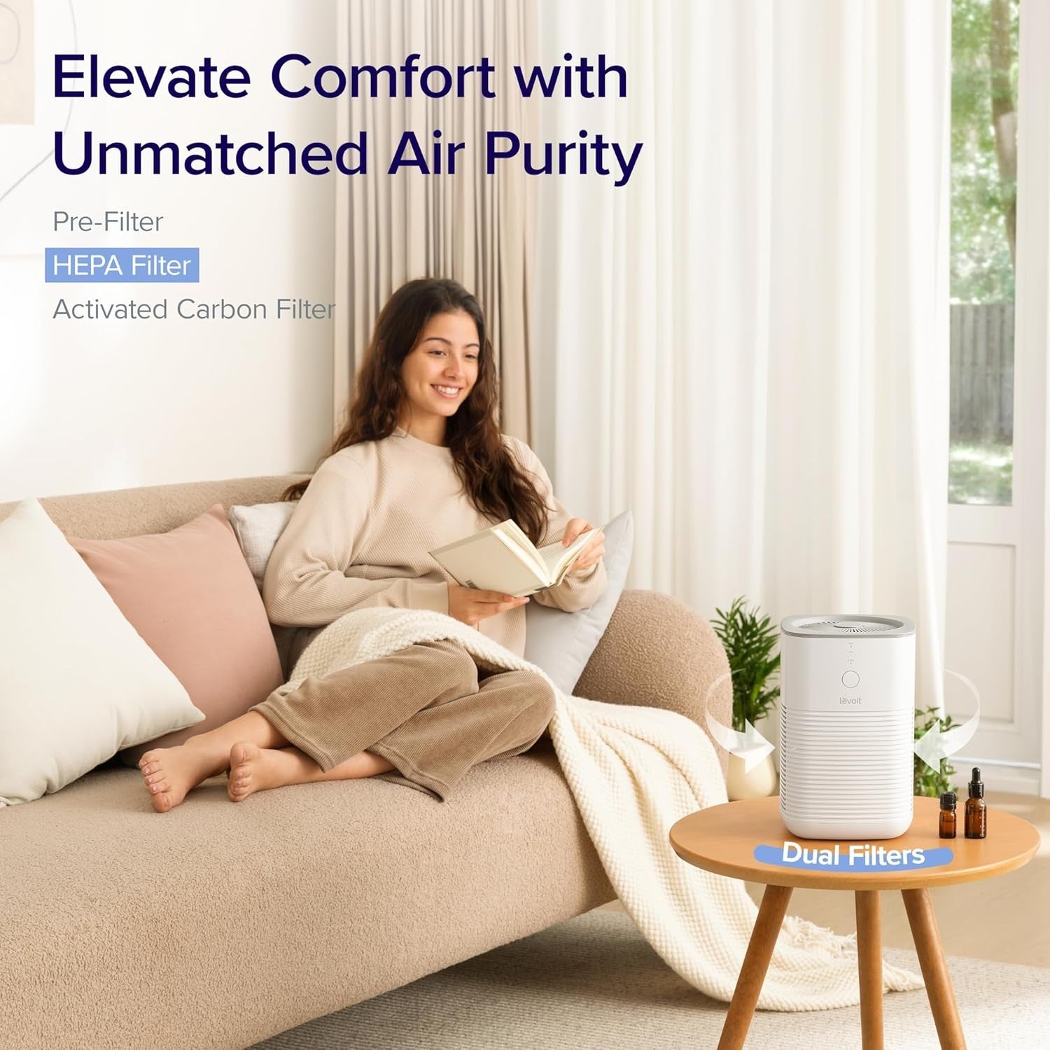 Dual HEPA Air Purifier Bedroom Aromatherapy Quiet Sleep Mode Ozone Free