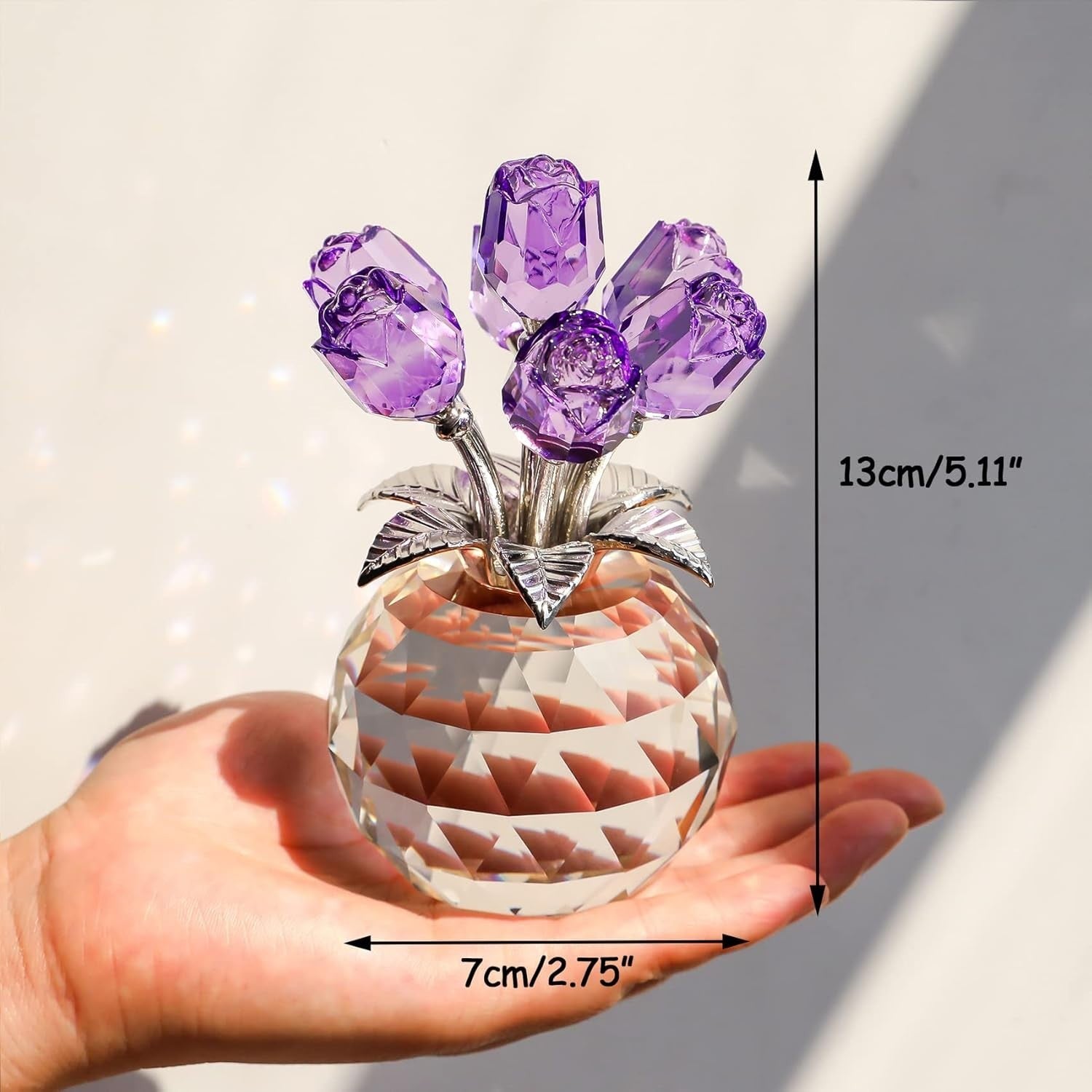 Purple Crystal Rose Bouquet Ornament Gift for Women Birthday Valentine