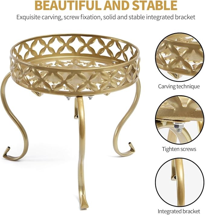 Gold Metal Plant Stand Indoor Outdoor Anti-Rust Flower Pot Holder 25cm