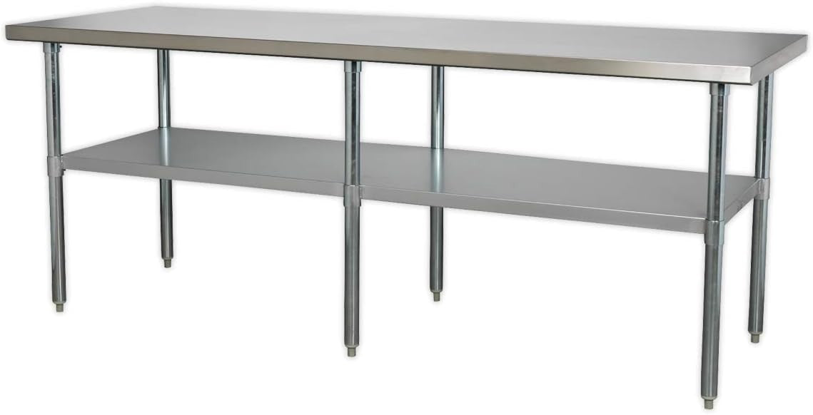 Stainless Steel Workbench 2.1m Adjustable Shelf 170kg Capacity Heavy Duty