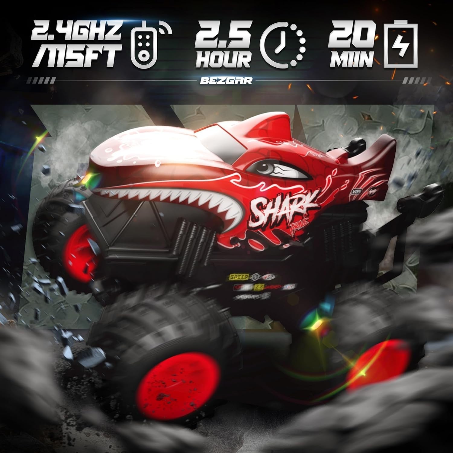 RC Monster Truck Car for Kids 3+ – 360° Spin, LED Lights & Music Toy