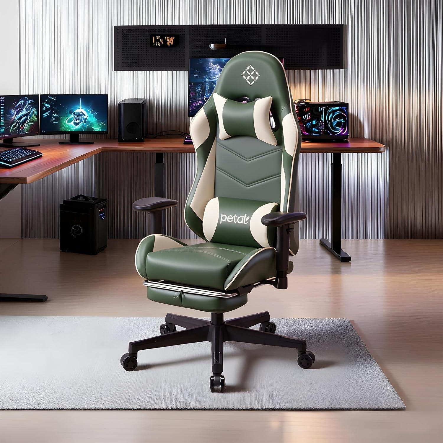 Ergonomic Gaming Chair Recliner w Footrest Lumbar Support PU