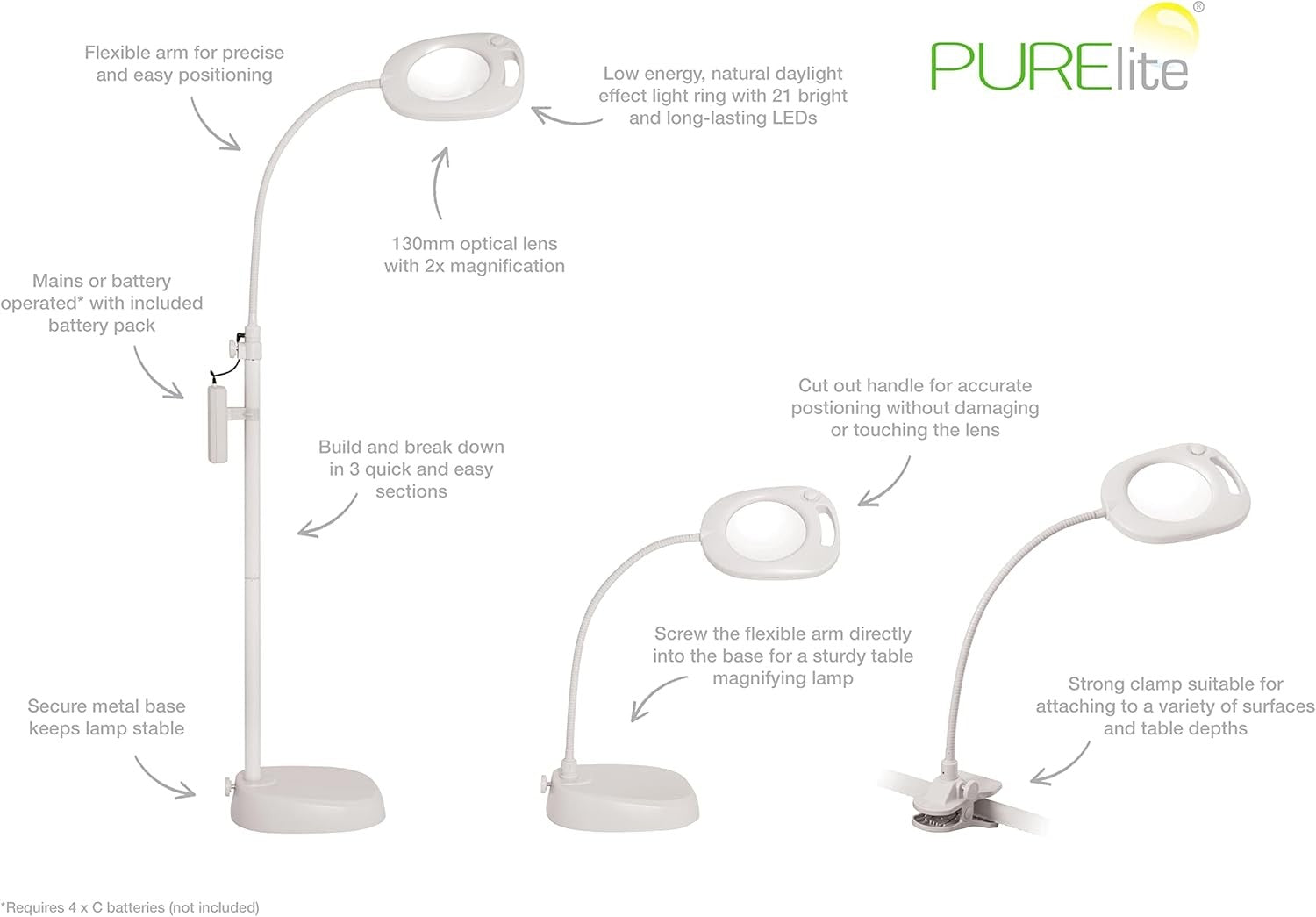 Magnifying LED Floor Lamp 3in1 Natural Daylight Sewing Craft Reading Light