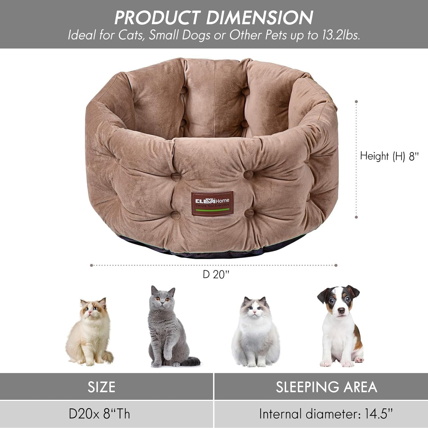 Deep Nest Cat Bed Round Plush Pet Bed High Sides Washable Non Slip