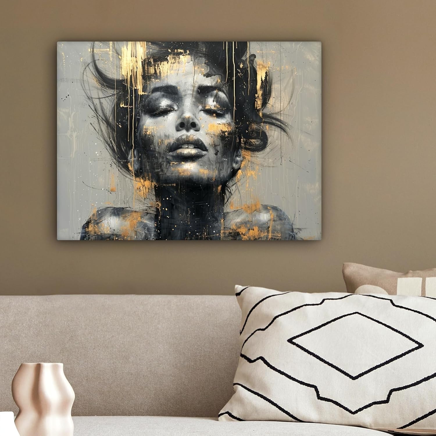 Abstract Woman Canvas Wall Art 40x30cm Gold Glam Framed Print