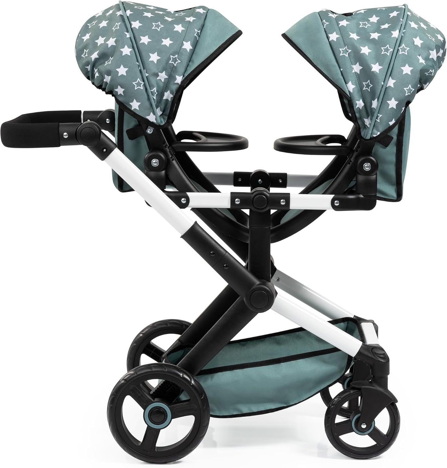 Twin Doll Pram Tandem Stroller Adjustable Reversible Handle Bag Green