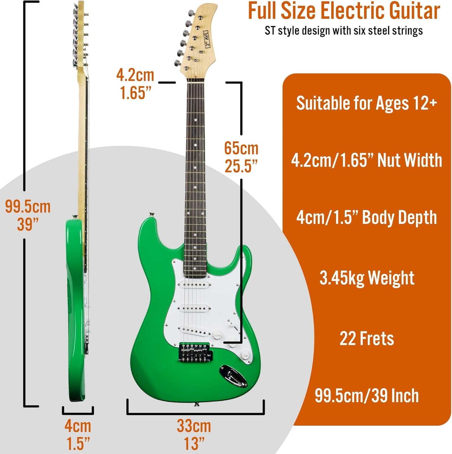 Full Size 4/4 Electric Guitar Starter Kit with 10W Amp Green