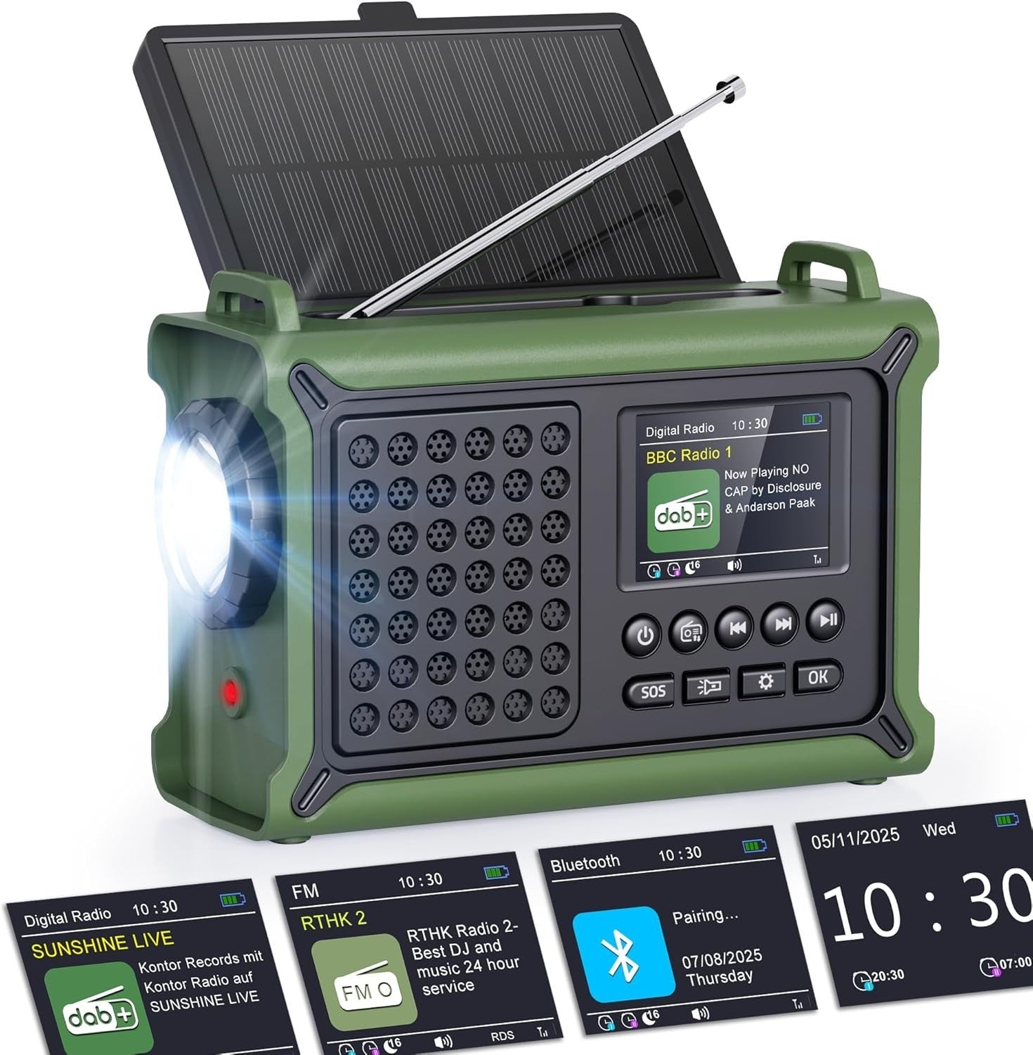 Emergency Solar & Hand Crank Radio DAB+/FM with Bluetooth, Torch & Power Bank
