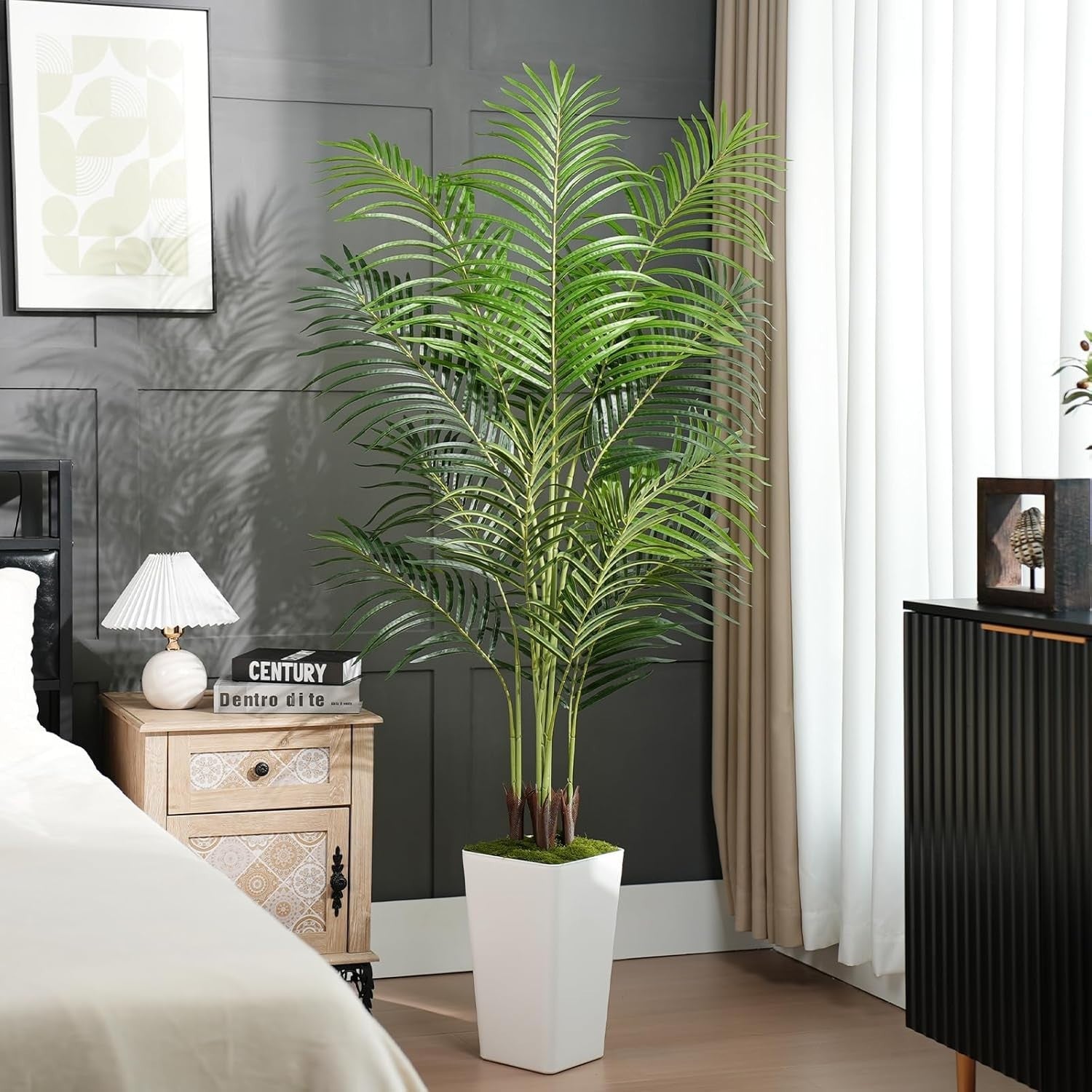 6ft Artificial Palm Tree with White Planter Tall Tropical Indoor Home Decor