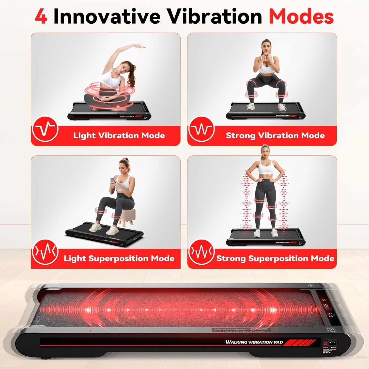 Portable Walking Vibration Pad Treadmill with Bluetooth Remote & Incline