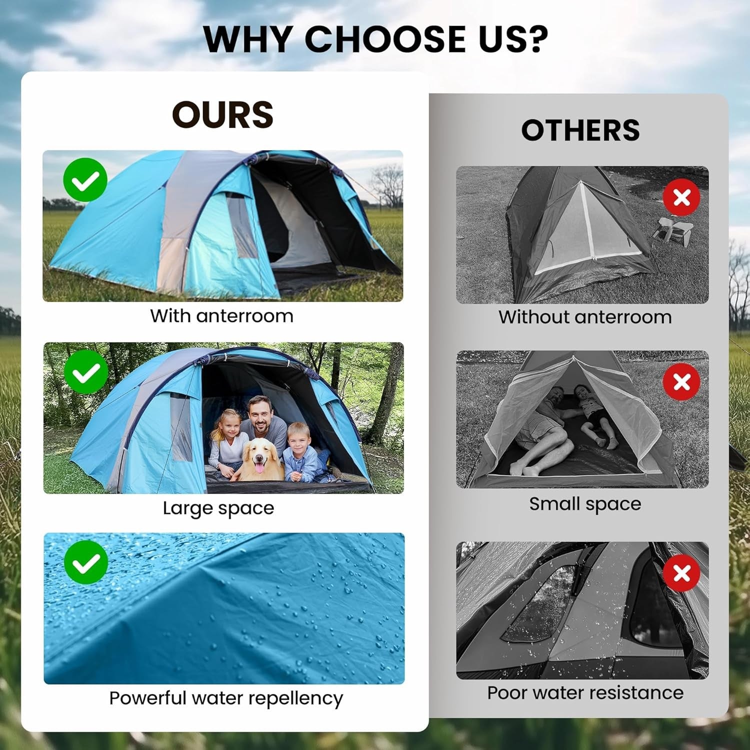4 Person Dome Camping Tent Waterproof Family Hiking Blue
