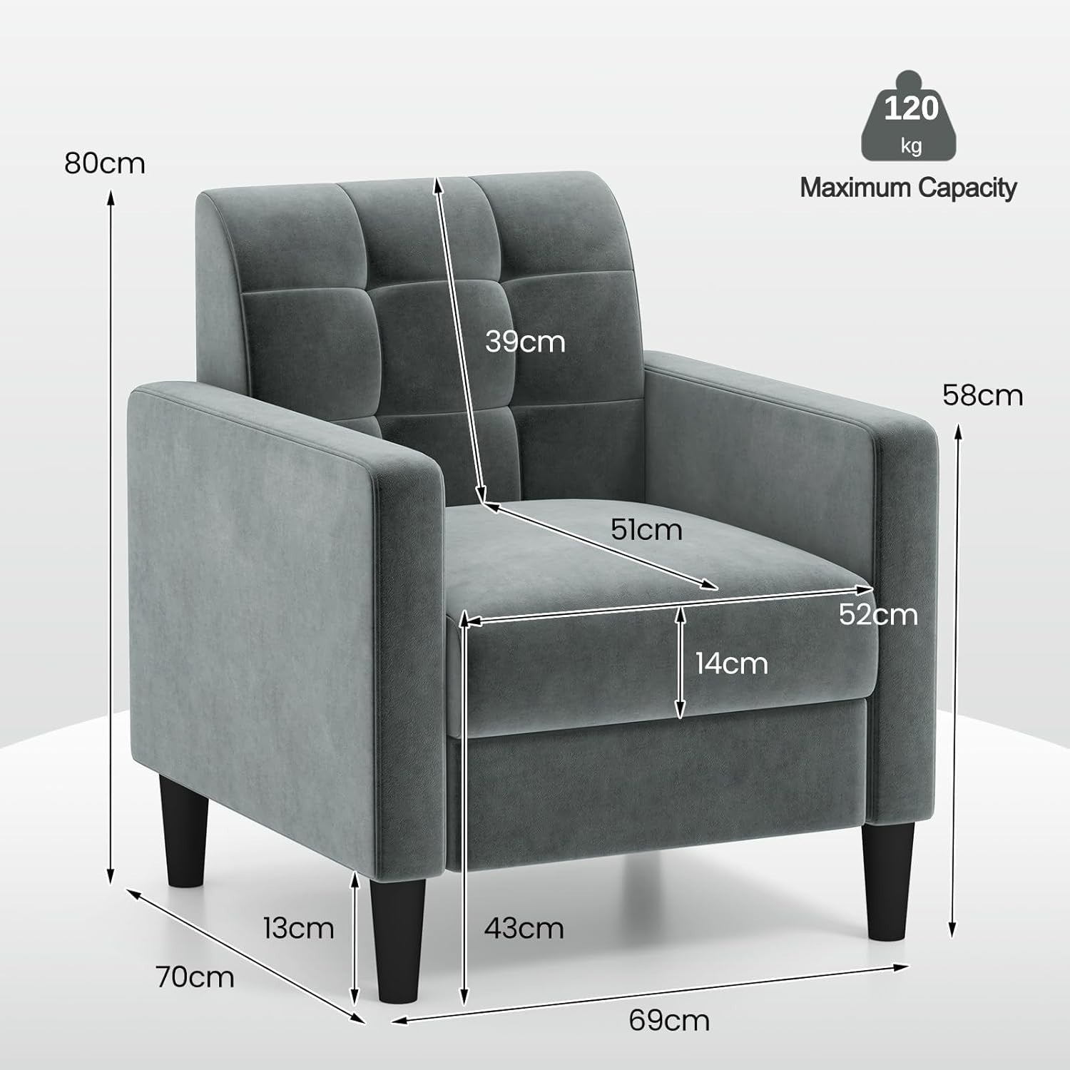 Luxury Velvet Accent Chair with Tufted Back, Mid-Century Modern Lounge Sofa