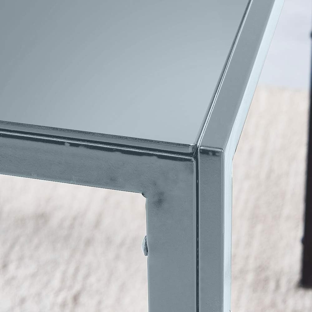 Small Modern Grey Glass Dining Table 75cm Square Tempered Metal Frame